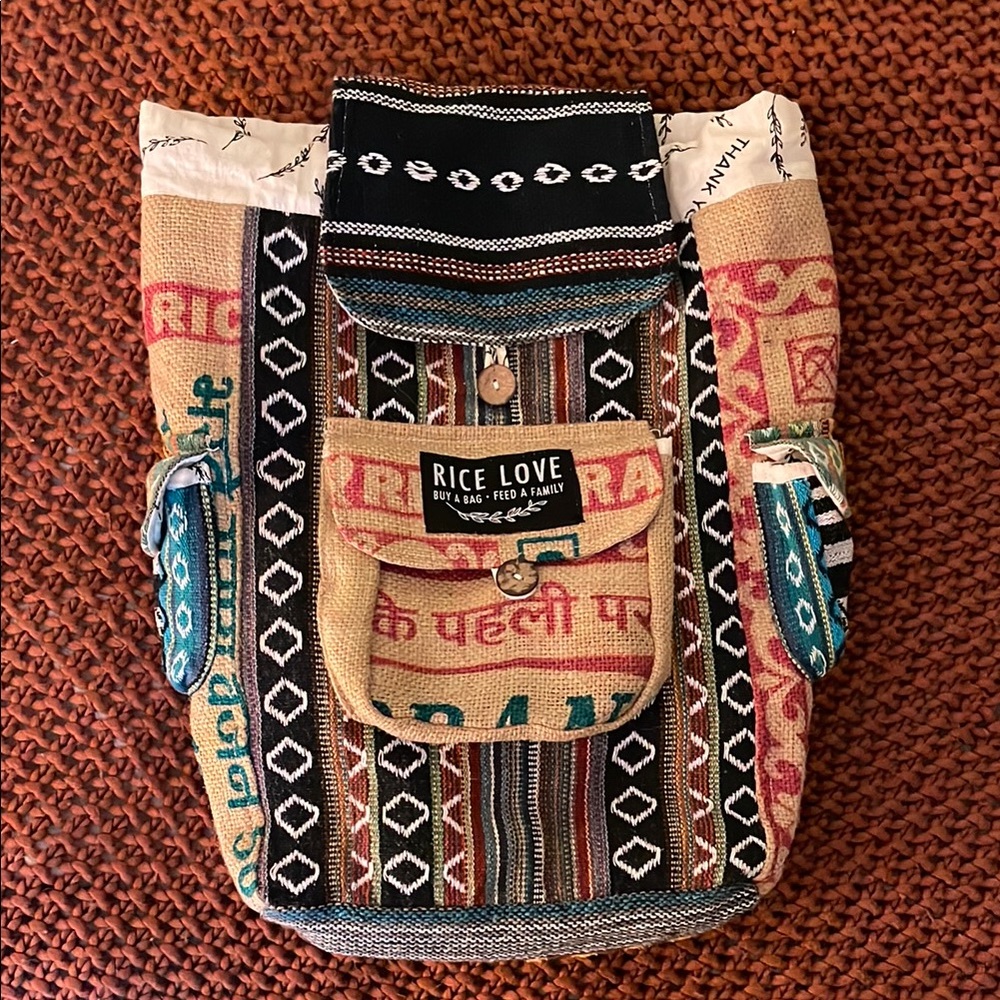 RICE LOVE multicolor drawstring backpack